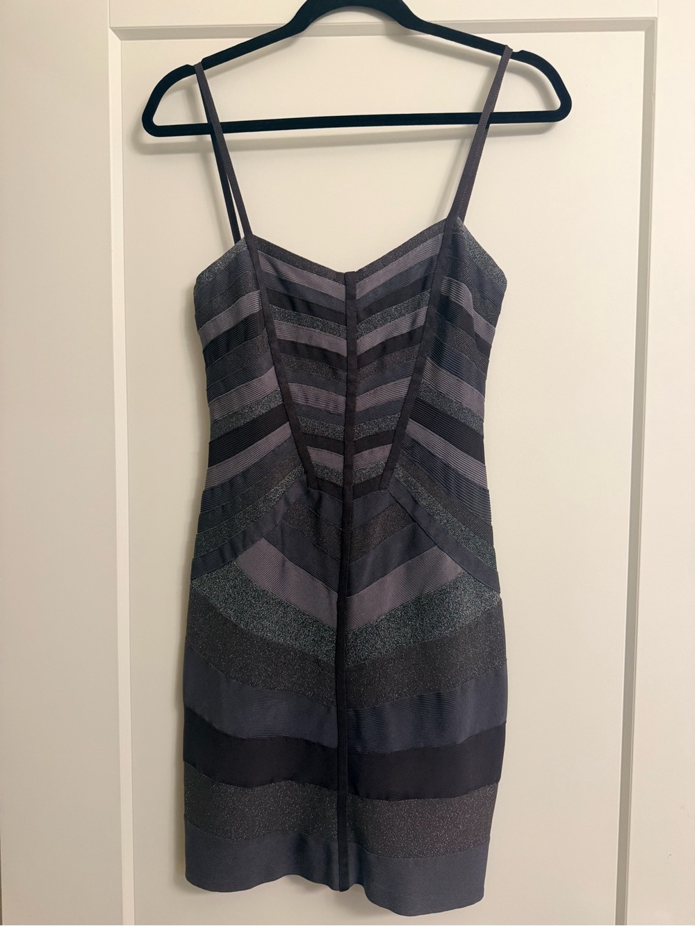 Herve Leger Charcoal and Black Striped Bandage Mini Dress